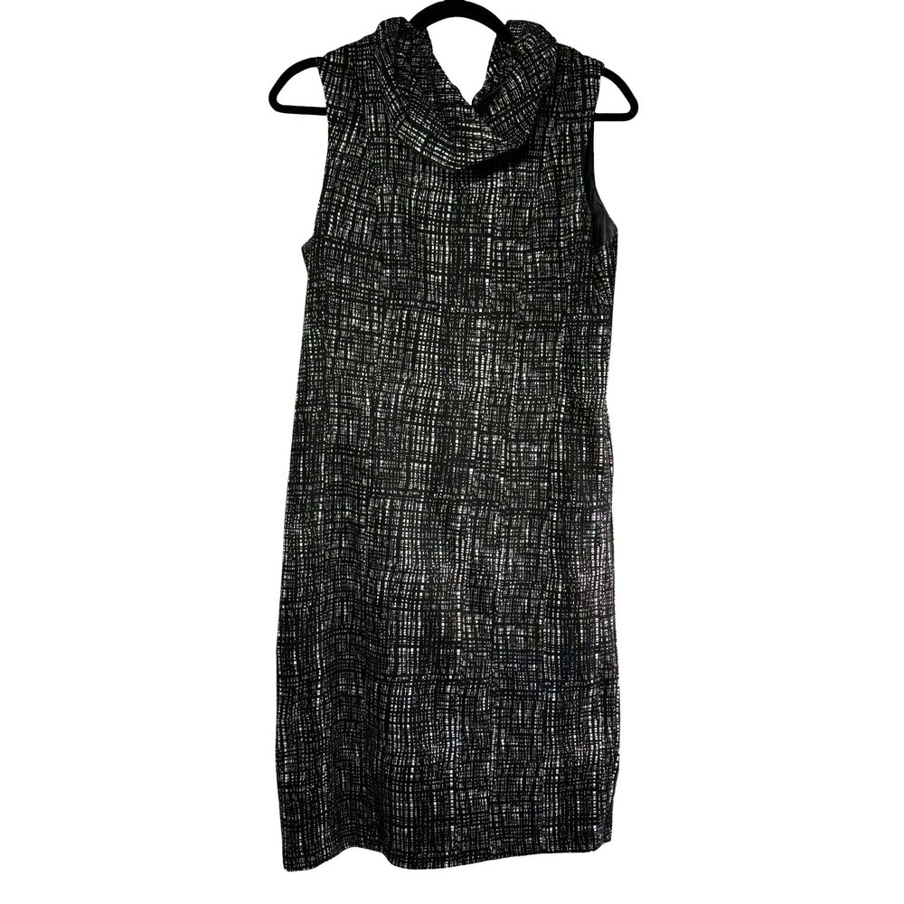 Willi Smith Dress Womens 10 Black White Sleeveless Midi Textured Cowl Neck Shift
